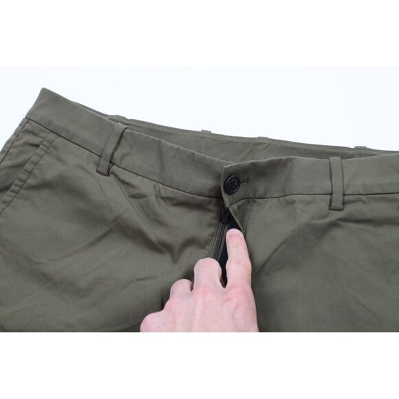 Kit & Ace Mens Size 32 Distressed Flat Front Above Knee Tech Chino Shorts Olive - Picture 6 of 13